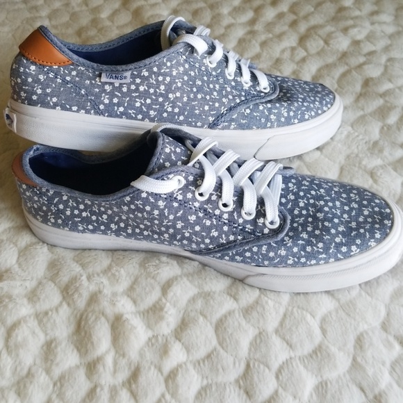 blue vans with flowers